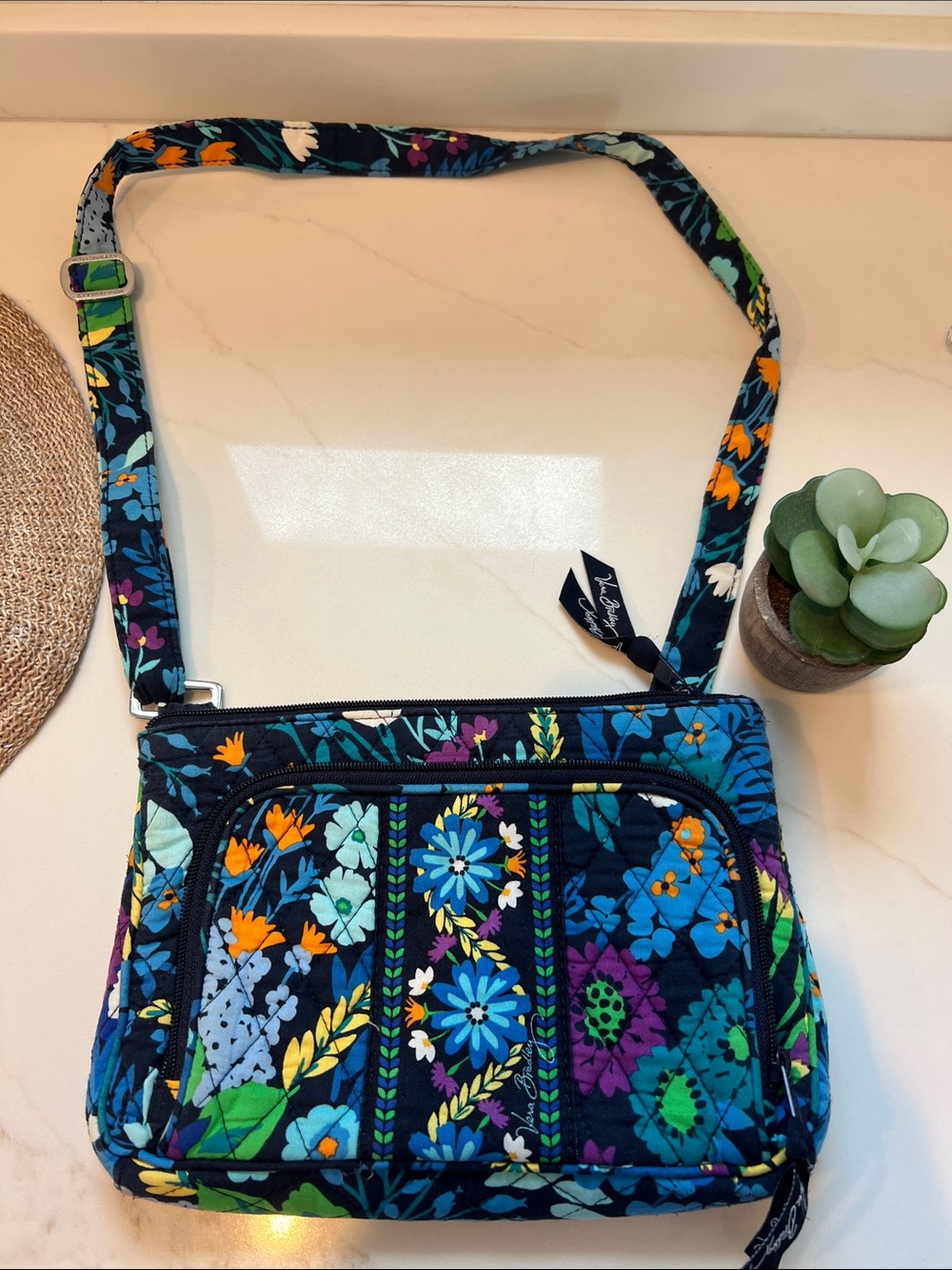 Vera Bradley Navy Floral Quilted Crossbody with Bright Multicolor Blooms